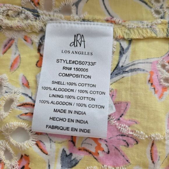 dRA Los Angeles Yara Yellow Floral Eyelet Print Mini Dress with Slip, Size XS - Picture 15 of 15